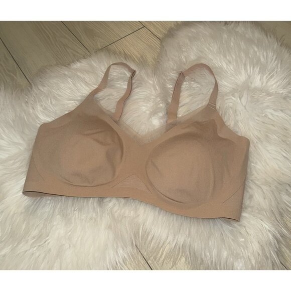 Honeylove Crossover Bra Lined Wire Free Mesh Trim Womens M Medium Beige